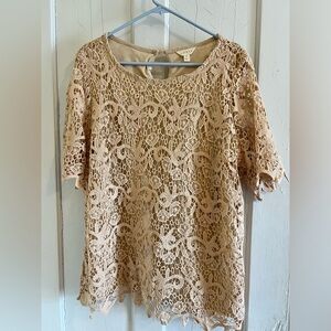 Adiva Crochet Tan/Beige Top Size 1X - beautiful!